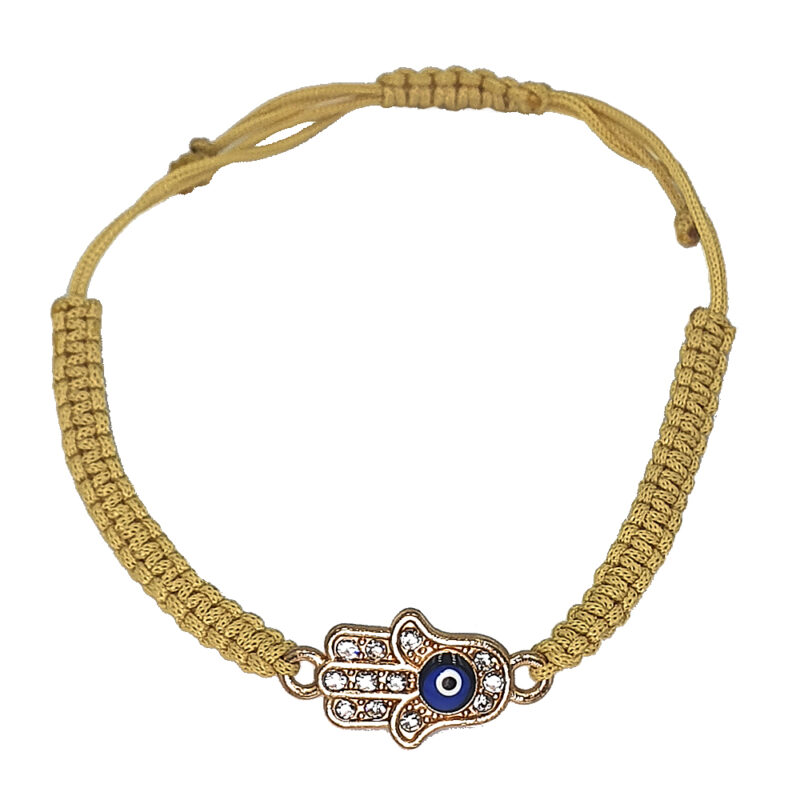 20345 - bijouxbijoux Βραχιόλι μακραμέ με μοτίφ χεράκι σε χρυσό χρώμα διακοσμημένο με στρας και ματάκι. Το βραχιόλι αυξομειώνεται για να ταιριάζει σε όλα τα μεγέθη.