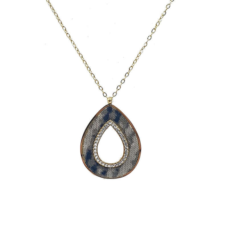Κολιέ σταγόνα σε γκρι animal print - bijouxbijoux Κολιέ σταγόνα σε γκρι animal print