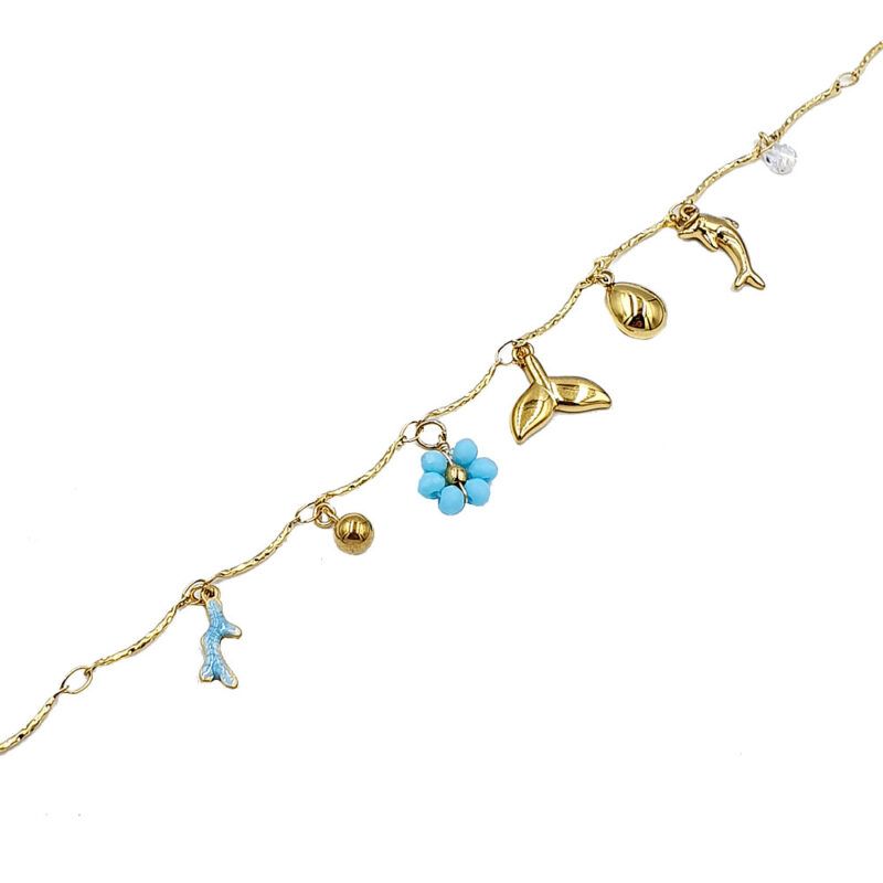 Βραχιόλι ποδιού με γαλάζια charms 2 - bijouxbijoux