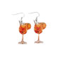 Pair of earrings shaped like orange cocktail glasses on silver hooks, each with a stem and liquid detail.