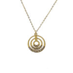 Gold pendant necklace featuring three concentric circles with a row of small diamonds along the bottom arc