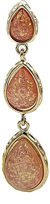 Gold-tone triple teardrop pendant necklace with pink druzy stones connected by small rings.
